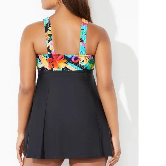 NWT Swimsuits For All Tie Front Vneck Swimdress Floral print - Picture 2 of 6